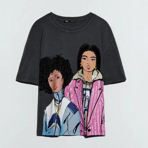NWT Zara Anthracite Grey Washed Graphic Girls Tee